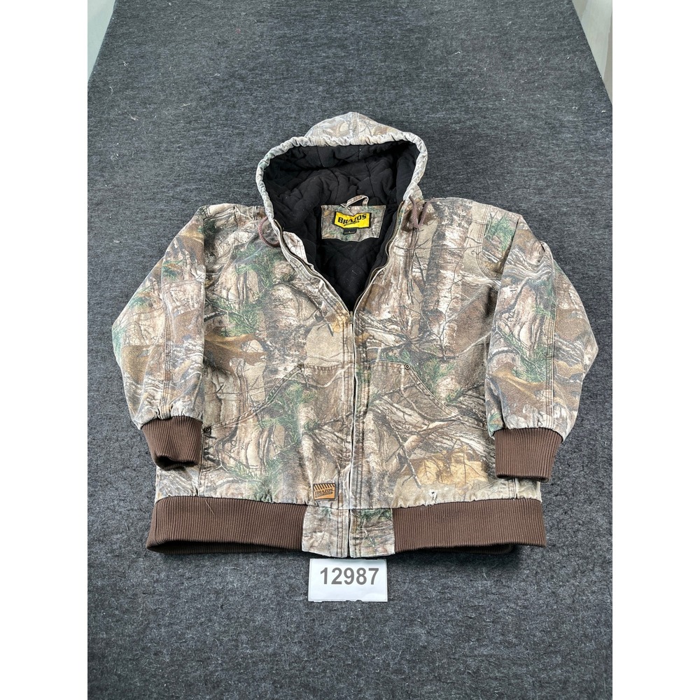 Brazos Work Jacket Mens L Camo Good Hooded Quilted Insulated Canvas 12987